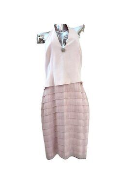 VTG Daymor Couture Halter Midi Dress Size 14 Pleated Chiffon Tiers Flapper